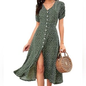 Floerns Women’s A-Line Green Floral Dress - Size Large